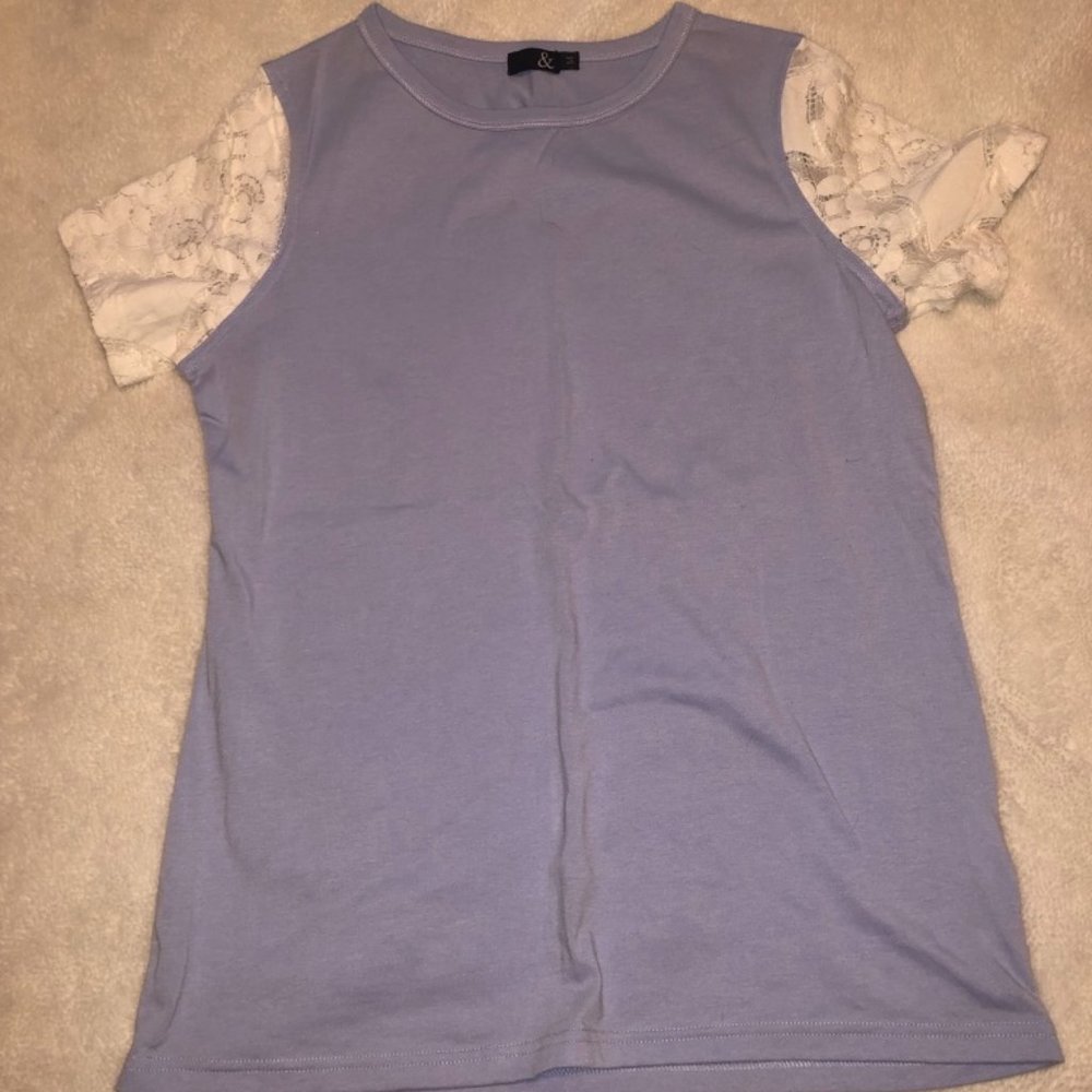 Light Blue Lace Sleeve Tee (Boutique)